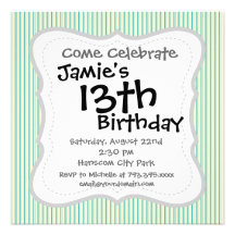 Fresh Teal and Yellow Stripe Pattern Custom Invitation