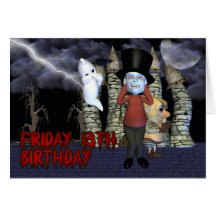 Friday 13th Birthday, Spooky Ghost, and creatures Card