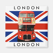 Fridge Magnet w. London Bus and British Flag