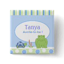 Friendly Frog & Turtle Baby Shower Name Tag Button