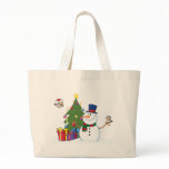 Friendly Snowman With A Cute Birds bags