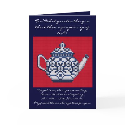 FRIENDSHIP TEA Cross Stitch Style Design Greeting Card by dequilla