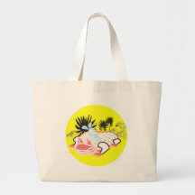 Frog and girl_circle tote bags
