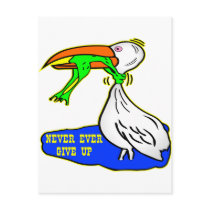 Frog Choking Bird Never Ever Give Up Post Cards