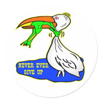 Frog Choking Bird Never Ever Give Up Sticker