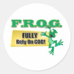 FROG CHRISTIAN ACRONYM FULLY RELY ON GOD ROUND STICKER