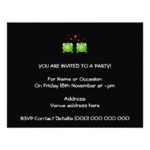 Frog Couple with hearts. Personalized Invitation