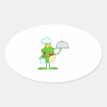 Frog Frogs Amphibian Funny Chef Cartoon Animal Oval Sticker