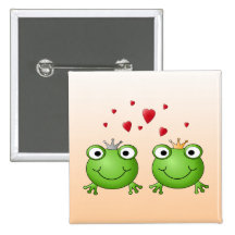 Frog Prince and Frog Princess, with hearts. Buttons