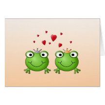 Frog Prince and Frog Princess, with hearts. Card