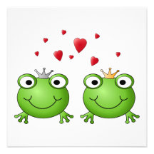 Frog Prince and Frog Princess, with hearts. Personalized Invitation