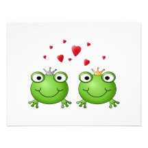 Frog Prince and Frog Princess, with hearts. Custom Invites