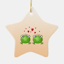 Frog Prince and Frog Princess, with hearts. Christmas Ornaments