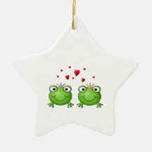 Frog Prince and Frog Princess, with hearts. Christmas Tree Ornaments