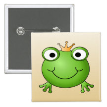 Frog Prince. Smiling Frog with a Crown. Buttons