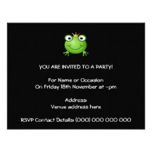 Frog Prince. Smiling Frog with a Crown. Personalized Invitations
