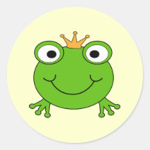 Frog Prince. Smiling Frog with a Crown. Round Sticker