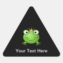 Frog Prince. Smiling Frog with a Crown. Triangle Sticker