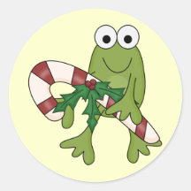 Frog With Candy Canes Tshirts and Gifts Stickers