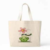 Frog with flower tote bag