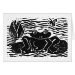 Frogday -  Frog on a Lily Pad - block print Greeting Card