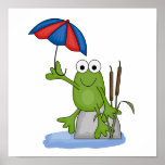 froggy sitting under umbrella posters