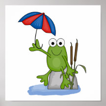 froggy sitting under umbrella poster