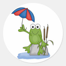 froggy sitting under umbrella round stickers