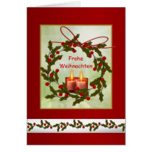 Frohe Weihnachten German Christmas - Holly, candle Cards