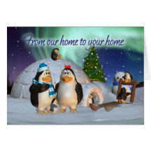 From our home to your home penguin family Christma Greeting Cards