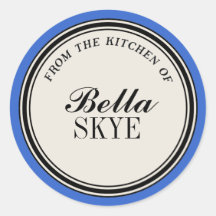 "From the Kitchen of" Circle Label Template, Blue Stickers
