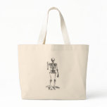 Frontal vintage drawing of a waving skeleton bags