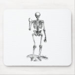 Frontal vintage drawing of a waving skeleton mousepads