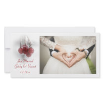 Frosty Red Berries Winter Just Married Photo Card
