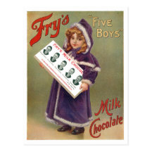 Fry's "Five Boys" Milk Chocolate Ad Sign Postcard