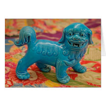 Fu Dog on old Kimono Greeting Card