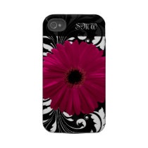 Fuchsia Gerbera Daisy with Black and White Swirl