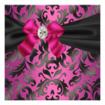 Fuchsia Hot Pink Black Damask Party Invitation