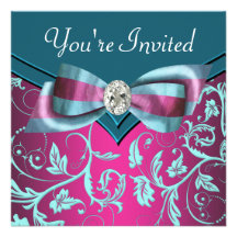 Fuchsia Hot Pink Teal Blue All Occasion Party Custom Invite