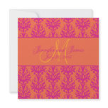 Fuchsia Orange Damask Wedding Invitation Square