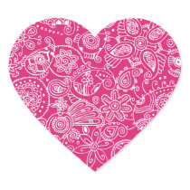 Fuchsia Paisley Heart Sticker