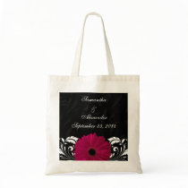 Fuchsia Scroll Gerbera Daisy w/Black and White Bag