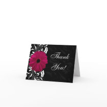 Fuchsia Scroll Gerbera Daisy w/Black and White Greeting Cards