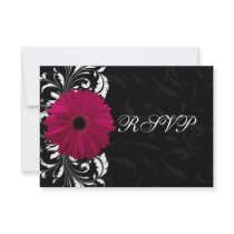 Fuchsia Scroll Gerbera Daisy w/Black and White Invitation