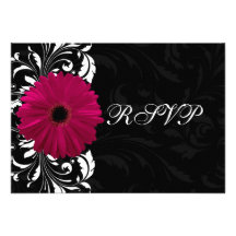 Fuchsia Scroll Gerbera Daisy w/Black and White Invitation