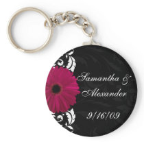 Fuchsia Scroll Gerbera Daisy w/Black and White Keychain