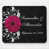 Fuchsia Scroll Gerbera Daisy w/Black and White Mouse Pad