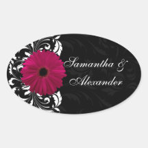 Fuchsia Scroll Gerbera Daisy w/Black and White Stickers