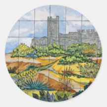 Fuengirola Castle tile, Fuengirola, Malaga, Sp Round Stickers