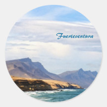 Fuerteventura, painting effect round sticker